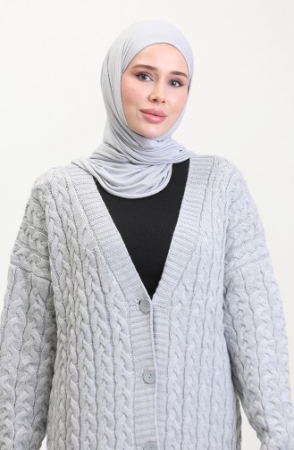 Düğmeli Uzun Triko Hırka 0377-06 Gri