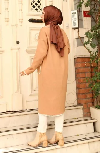 Cardigan En Tricot à Poches Longues Et Détails En Zigzag 24405-02 Café Au Lait 24405-02