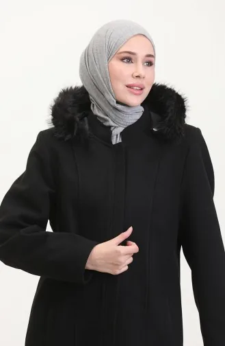 Büyük Beden Kapüşonlu Gizli Fermuarlı Kaban 5074-01 Siyah