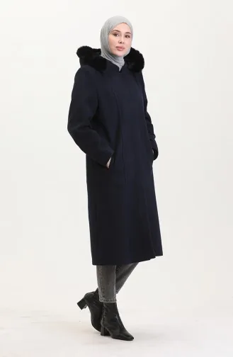 Grote Maat Jas Met Capuchon En Verborgen Rits 5074-02 Marineblauw 5074-02