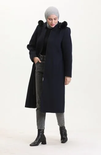 Grote Maat Jas Met Capuchon En Verborgen Rits 5074-02 Marineblauw 5074-02