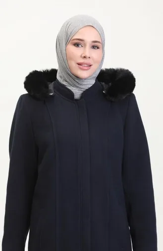 Grote Maat Jas Met Capuchon En Verborgen Rits 5074-02 Marineblauw 5074-02