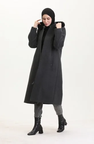 Büyük Beden Kapüşonlu Gizli Fermuarlı Kaban 5074-04 Koyu Gri