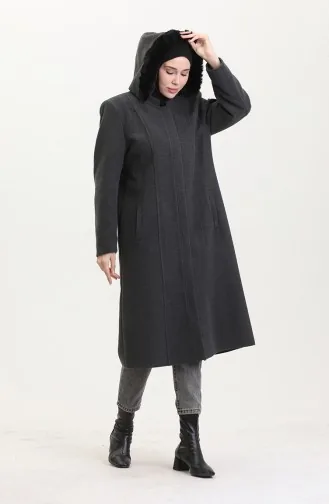 Büyük Beden Kapüşonlu Gizli Fermuarlı Kaban 5074-04 Koyu Gri