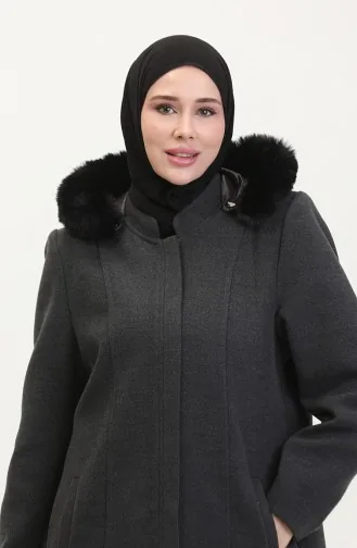 Büyük Beden Kapüşonlu Gizli Fermuarlı Kaban 5074-04 Koyu Gri