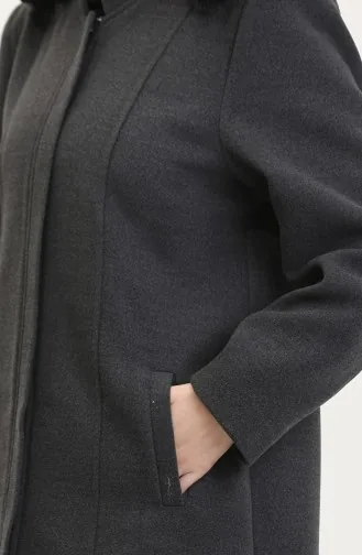 Büyük Beden Kapüşonlu Gizli Fermuarlı Kaban 5074-04 Koyu Gri