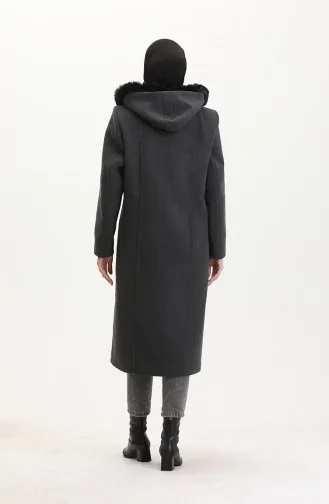 Büyük Beden Kapüşonlu Gizli Fermuarlı Kaban 5074-04 Koyu Gri