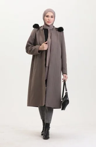 Büyük Beden Kapüşonlu Gizli Fermuarlı Kaban 5074-05 Vizon