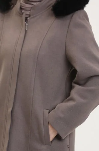 Büyük Beden Kapüşonlu Gizli Fermuarlı Kaban 5074-05 Vizon