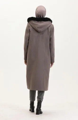 Büyük Beden Kapüşonlu Gizli Fermuarlı Kaban 5074-05 Vizon