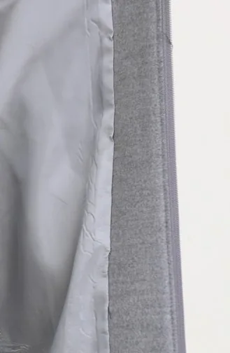 Large Size Hooded Hidden Zippered Coat 5074-06 Light Gray 5074-06