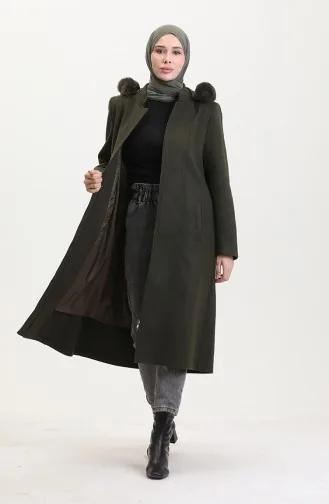 Büyük Beden Kapüşonlu Gizli Fermuarlı Kaban 5074-07 Haki