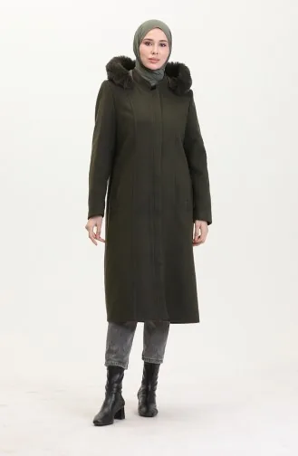 Büyük Beden Kapüşonlu Gizli Fermuarlı Kaban 5074-07 Haki