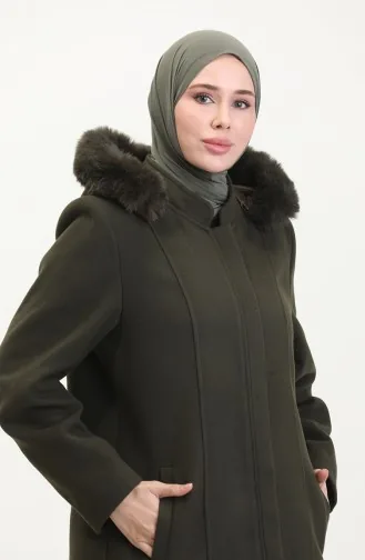 Büyük Beden Kapüşonlu Gizli Fermuarlı Kaban 5074-07 Haki