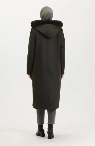 Büyük Beden Kapüşonlu Gizli Fermuarlı Kaban 5074-07 Haki