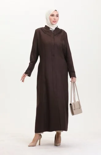 Büyük Beden File Detaylı Cepli Pardesü 0470-07 Kahverengi