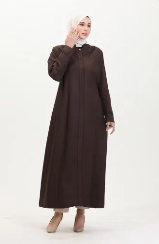 Büyük Beden File Detaylı Cepli Pardesü 0470-07 Kahverengi