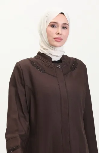 Büyük Beden File Detaylı Cepli Pardesü 0470-07 Kahverengi