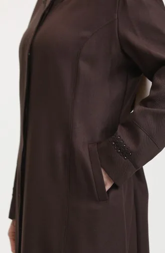 Büyük Beden File Detaylı Cepli Pardesü 0470-07 Kahverengi