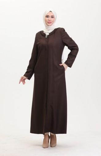 Plus Size Brooch Detailed Topcoat 0472-06 Khaki 0472-07
