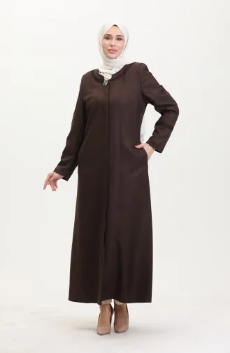 Büyük Beden Broşlu Pardesü 0472-07 Kahverengi