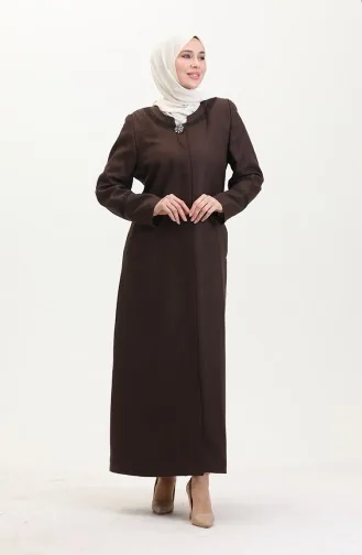 Büyük Beden Broşlu Pardesü 0472-07 Kahverengi