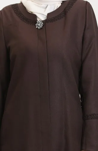 Büyük Beden Broşlu Pardesü 0472-07 Kahverengi