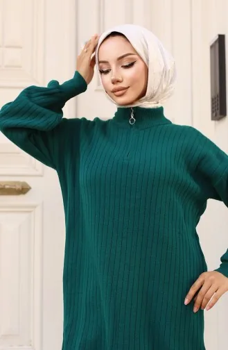 Paçası Fermuarlı Triko Takım 11030-07 Zümrüt Yeşili