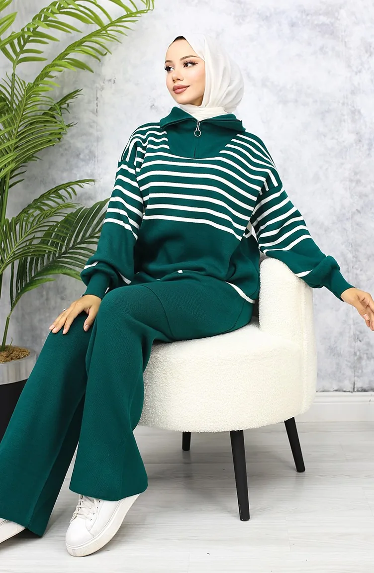 Ensemble Tricot A Rayure 11049-01 Vert Emeraude 11049-01