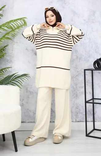Striped Knitwear Suit 11049-05 Beige 11049-05