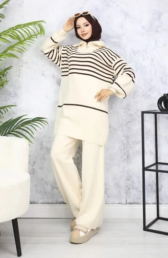 Striped Knitwear Suit 11049-05 Beige 11049-05