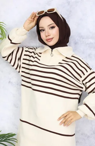 Striped Knitwear Suit 11049-05 Beige 11049-05