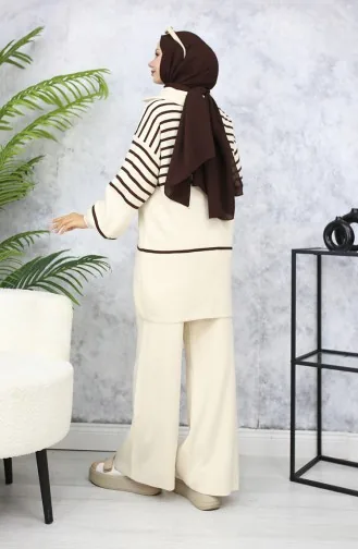 Striped Knitwear Suit 11049-05 Beige 11049-05