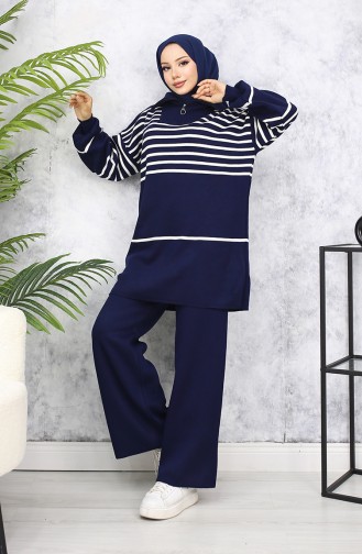Çizgili Triko Takım 11049-06 Lacivert