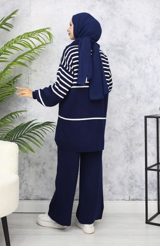 Çizgili Triko Takım 11049-06 Lacivert