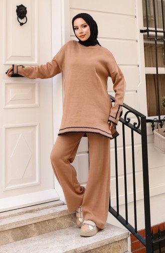 Zigzag Knitwear Set With Buttoned Sleeves 24012-02 Milk Coffee 24012-02