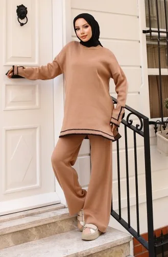 Zigzag Knitwear Set With Buttoned Sleeves 24012-02 Milk Coffee 24012-02