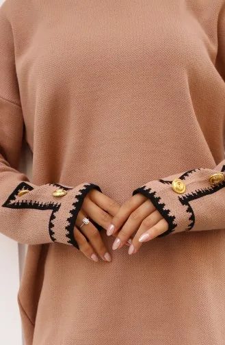 Zigzag Knitwear Set With Buttoned Sleeves 24012-02 Milk Coffee 24012-02