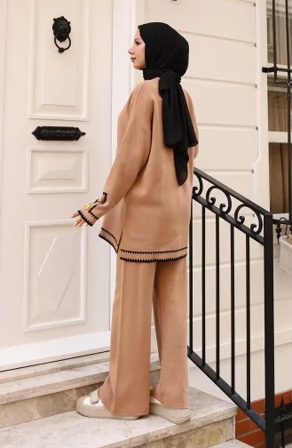 Zigzag Knitwear Set With Buttoned Sleeves 24012-02 Milk Coffee 24012-02