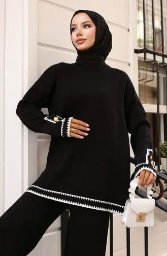 Costume Tricot Zigzag Manches Boutonnées 24012-03 Noir 24012-03