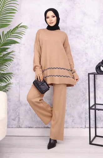 Stitch Detailed Knitwear Set 24029-02 Milk Coffee 24029-02