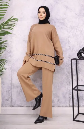 Stitch Detailed Knitwear Set 24029-02 Milk Coffee 24029-02