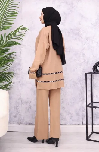 Stitch Detailed Knitwear Set 24029-02 Milk Coffee 24029-02