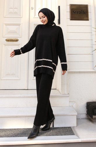 Dikiş Detaylı Triko Takım 24029-03 Siyah