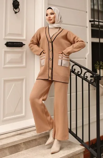 Pocket Cardigan Knitwear Set 24116-03 Camel 24116-03