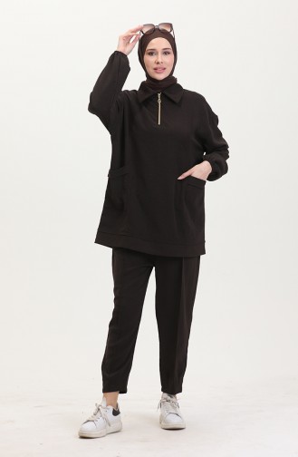 Spor Tunik Pantolon İkili Takım 5090-01 Kahverengi