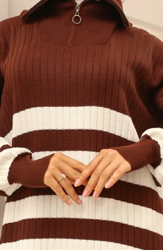Ribbed Striped Knit Dress 11042-03 Brown 11042-03