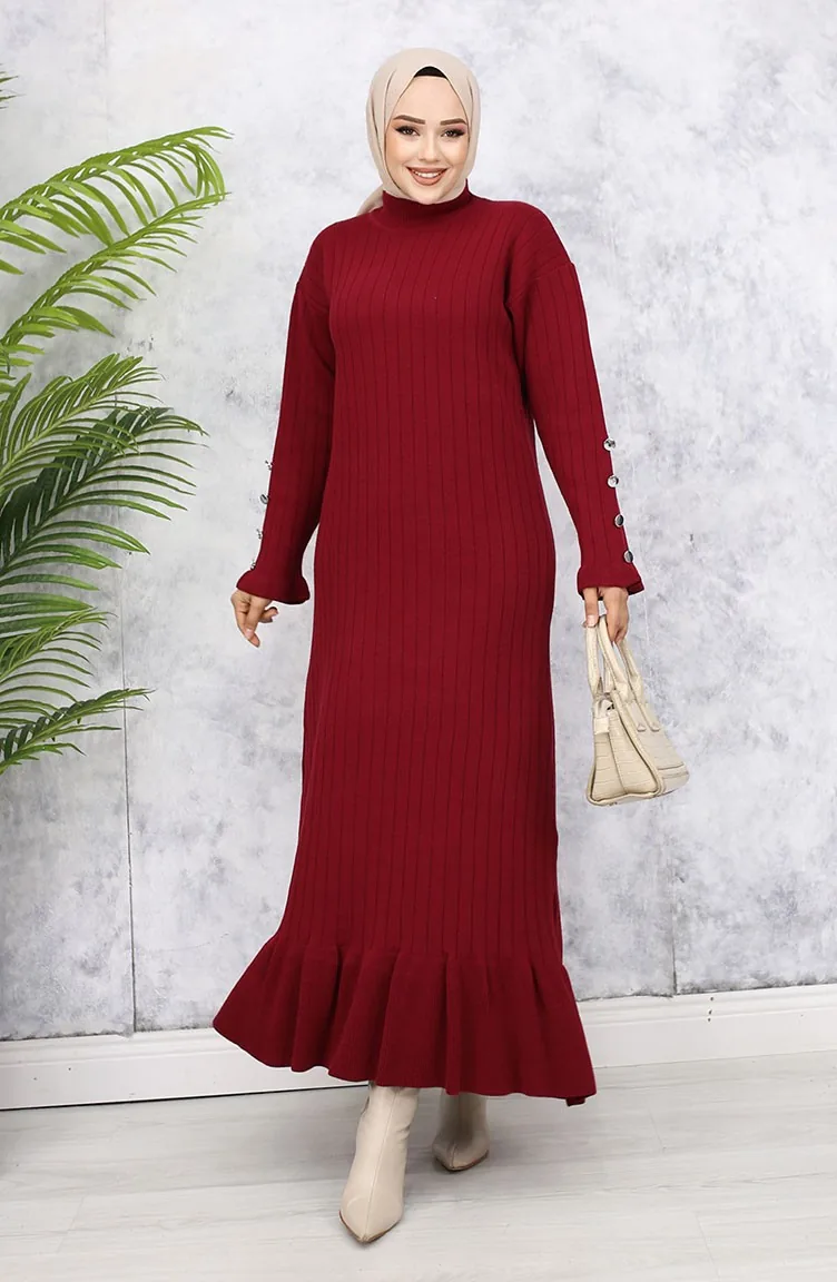 Ruffle Knit Dress 23009-06 Claret Red 23009-06