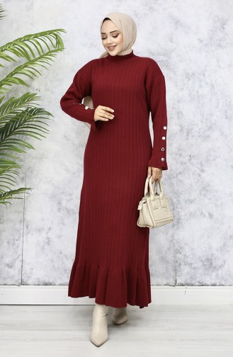 Fırfırlı Triko Elbise 23009-06 Bordo