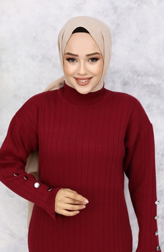 Fırfırlı Triko Elbise 23009-06 Bordo